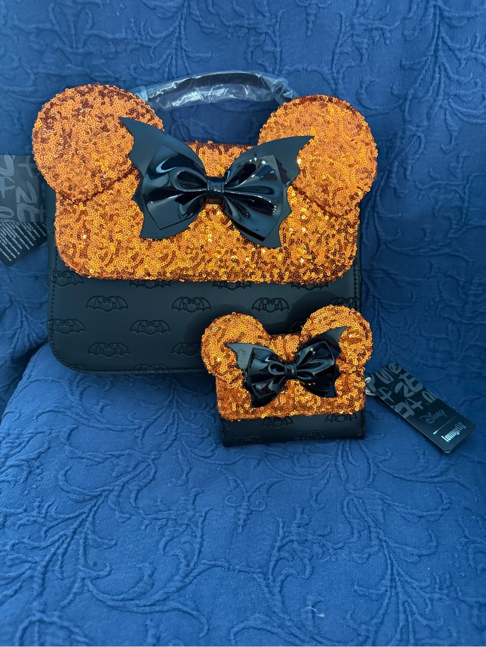 LOUNGEFLY Disney Kids Sequin Ear Bag and Wallet Set - Orange & Black